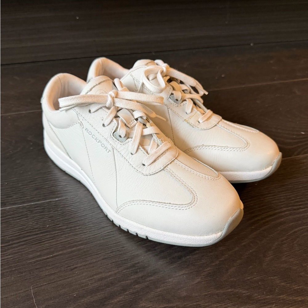 Rockport Women's Off-White Leather Lace-Up Sneakers
